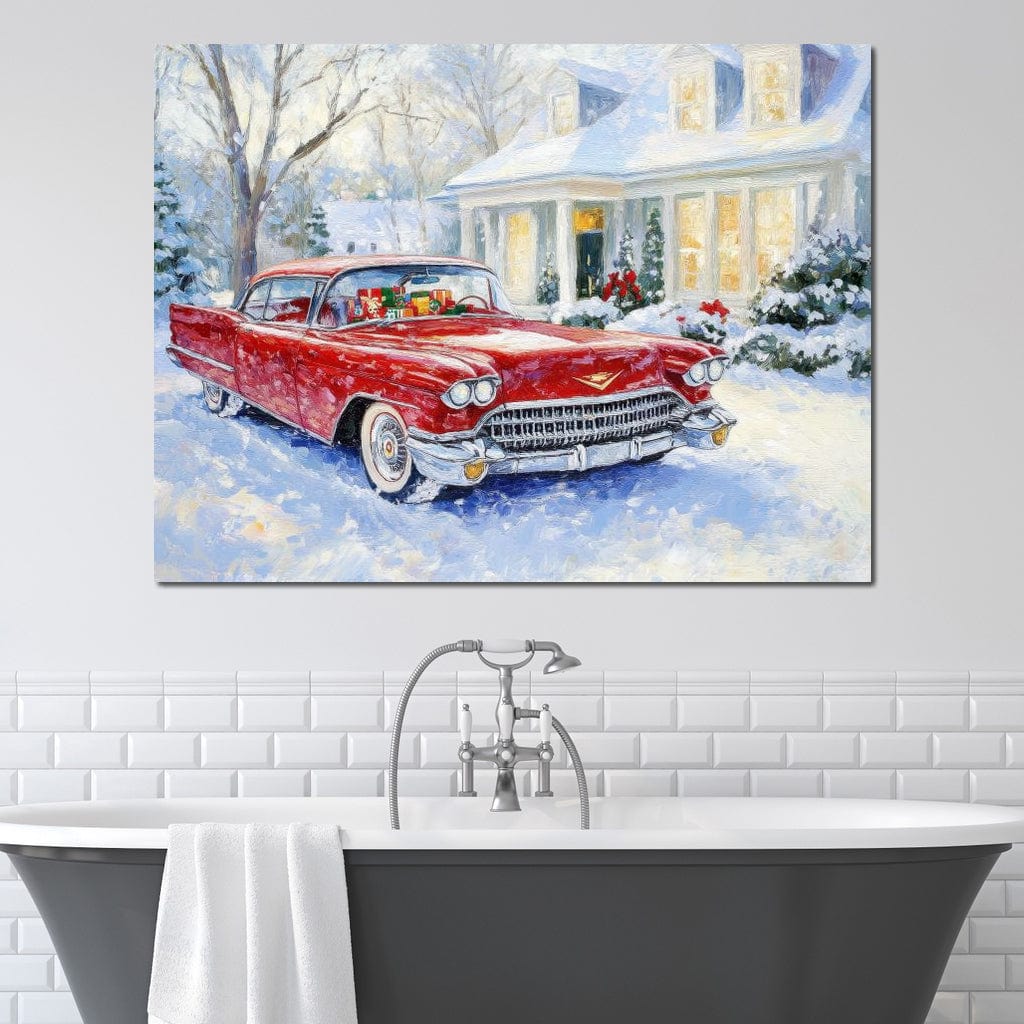 Tablou Canvas Premium LuxCanva® D1027, Masina vintage a Mosului , Pontiac, Masina, Rosie, Iarna, Daruri, Living Room, Culori vibrante