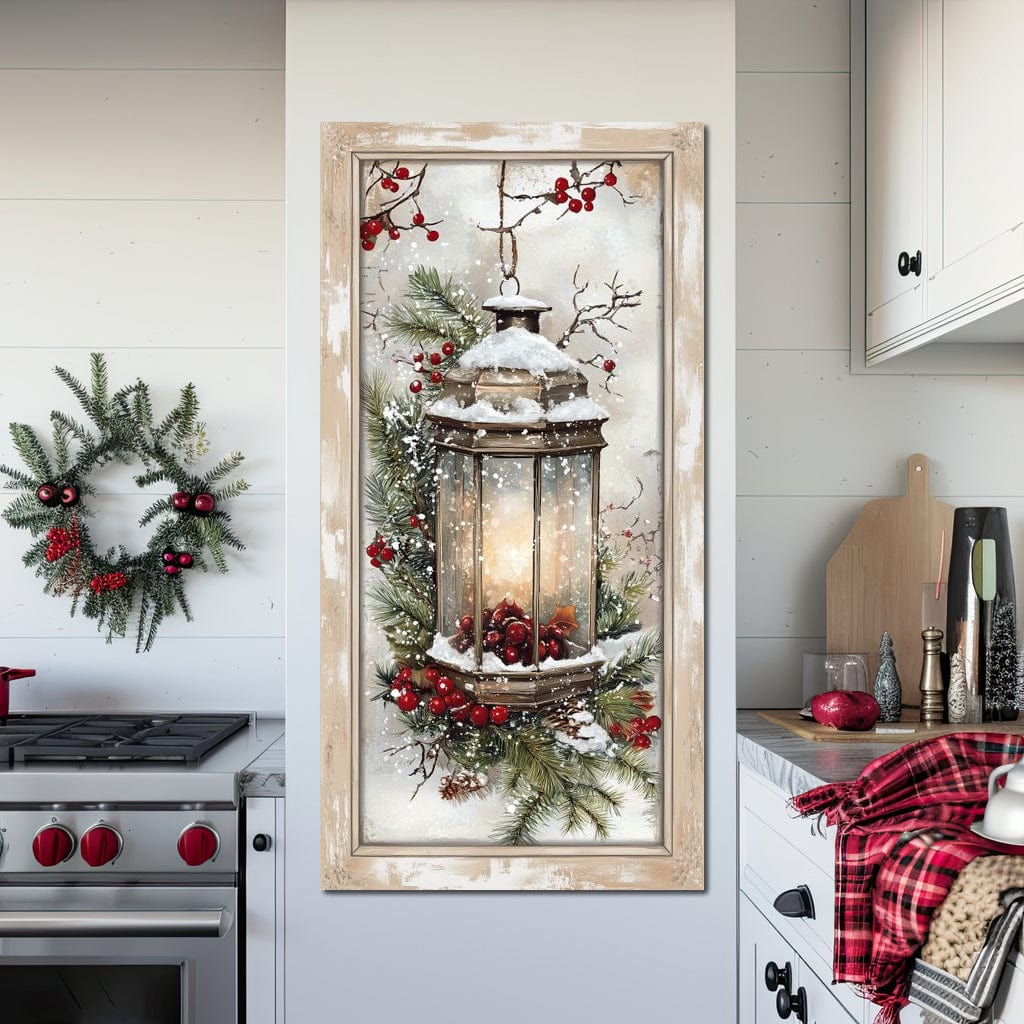 Tablou Canvas Premium LuxCanva® D1031, Stralucirea Felinarului , Ramuri, Brad, Nea, Lumina, Felinar, Living Room, Culori vibrante