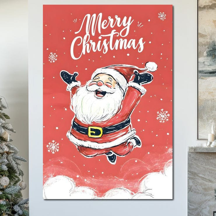 Tablou Canvas Premium, LuxCanva® D1081, Veselia lui Mos Craciun, Craciun, Decoratiune, Perete, Sarbatori, Festiv, Cadou, Copilarie, Ajun, Santa, Mos, Rosu, Costum, Fulgi, Nea, Camera Copil, Living, Dormitor