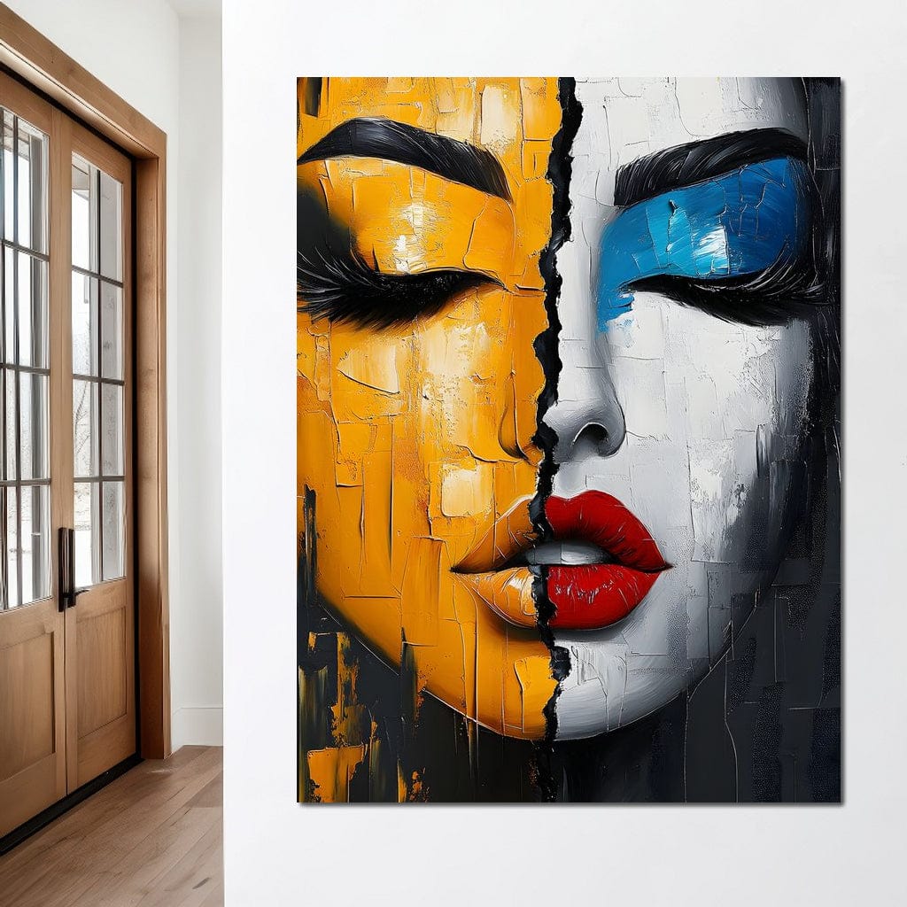 Tablou Canvas Premium, LuxCanva® G1210, Tacere si Strigat, Dualitate, Fete, Contrast, Frumusete, Lumina, Umbra, Masca, Diviziune, Impact, Inima, Portret, Liniste, Pace, Salon, Birou, Living, Dormitor