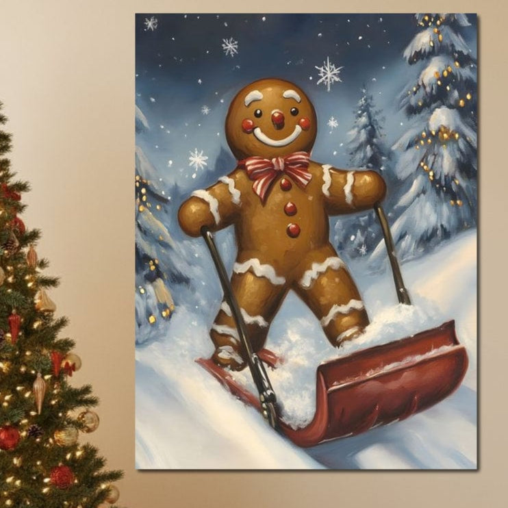 Tablou Canvas Premium, LuxCanva® D1063, Turtita pe Sanie, Omulet, Turta, Dulce, Zapada, Poveste, Lopata, Veselie, Copilarie, Fantezie, Zambet, Basm, Personaj, Iarna, Camera Copil, Living, Dormitor