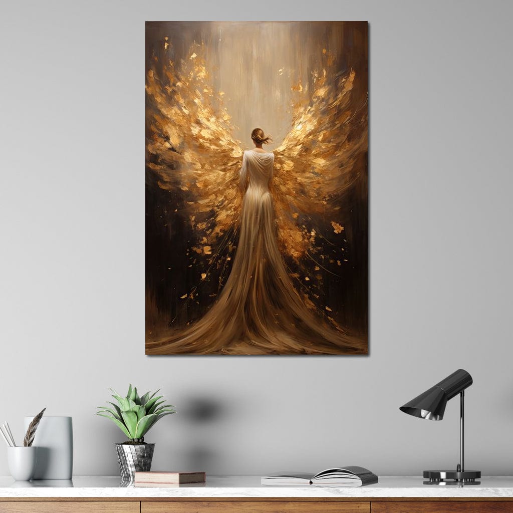 Tablou Canvas Premium LuxCanva® GV1054, Ingerul Renasterii, Aripi, Inger, Rai, Etern, Spirit, Flacari, Aurit, Ascensiune, Zbor, Divin, Living, Dormitor