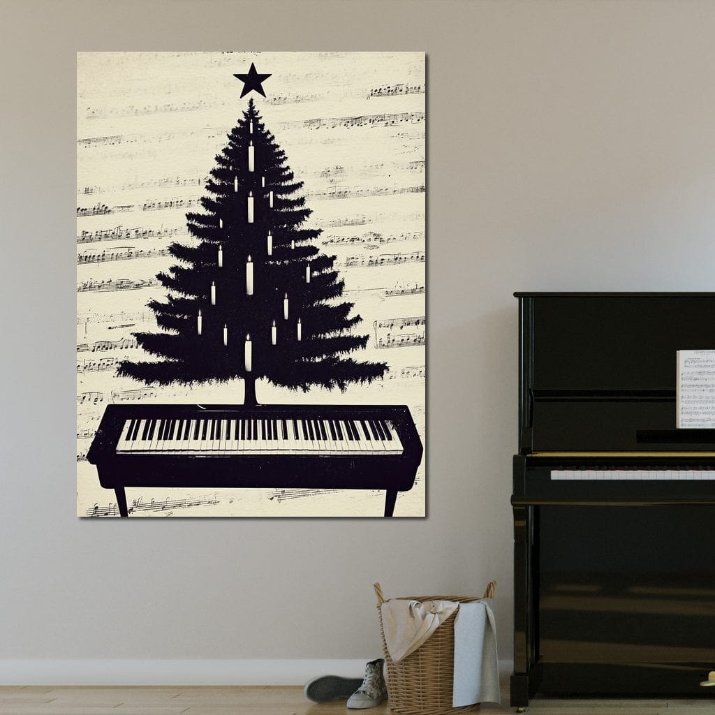 Tablou Canvas Premium LuxCanva® D1017, Bradul de pe Pian , Brad, Abstract, Negru, Pian, Clape, Living Room, Culori vibrante