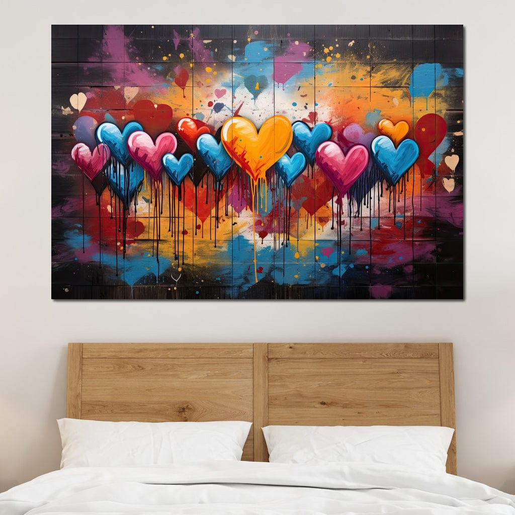 Tablou Canvas Premium LuxCanva® E1017, Explozie de Inimi, Baloane, Fericire, Sarbatoare, Bucurie, Emotie, Living Room, Culori vibrante