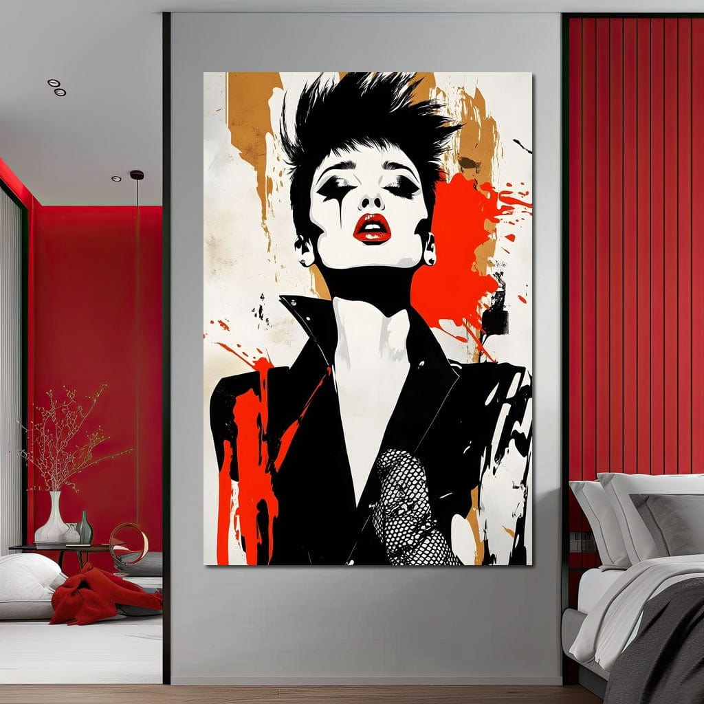 Tablou Canvas Premium, LuxCanva® G1178, Eleganta Punk, Ruj, Revolta, Haos, Femeie, Rebela, Glam, Anarhie, Pop Art, Retro, Libertate, Nonconformism, Razboi, Birou, Living, Dormitor