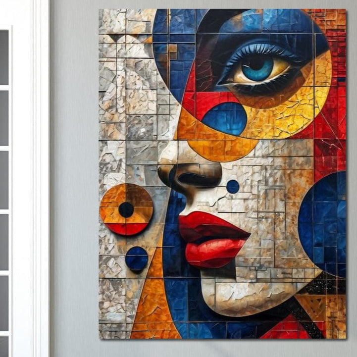 Tablou Canvas Premium, LuxCanva® J1014, Mozaic de Emotii, Fragmente, Privire, Frumusete, Puzzle, Cuburi, Vizual, Transformare, Cercuri, Stilizat, Glam, Living, Dormitor