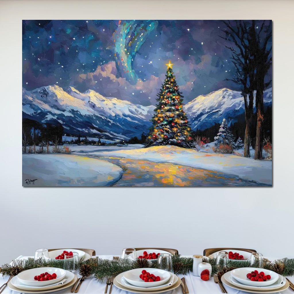 Tablou Canvas Premium LuxCanva® D1010, Noapte Inzapezita , Brad, Impodobit, Luminite, Noapte, Natura, Living Room, Culori vibrante