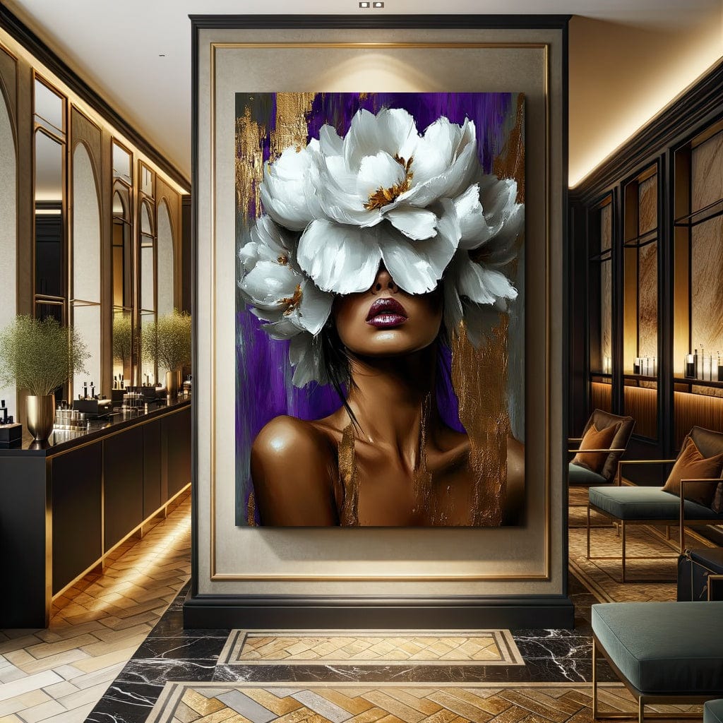 Tablou Canvas Premium LuxCanva® G1012, Aura Florala a Femeii , Petale, Flori, Albe, Puritate, Eleganta, Salbatica, Aura, Regina, Living, Dormitor, Culori vibrante