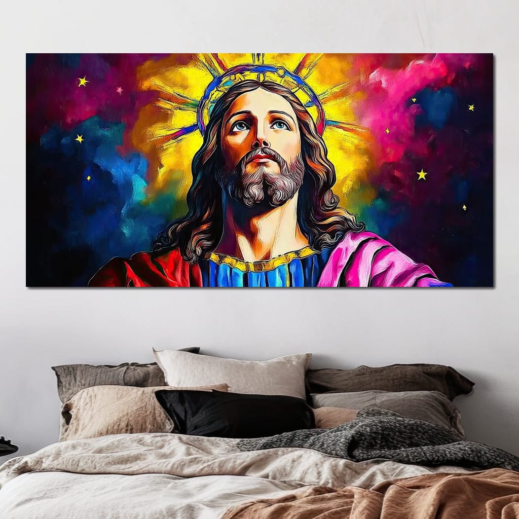 Tablou Canvas Premium LuxCanva® H1051, Stralucire Divina, Iisus, Contemplare, Pace Interioara, Coroana de Spini, Serenitate, Arta Religioasa Moderna, Living, Dormitor