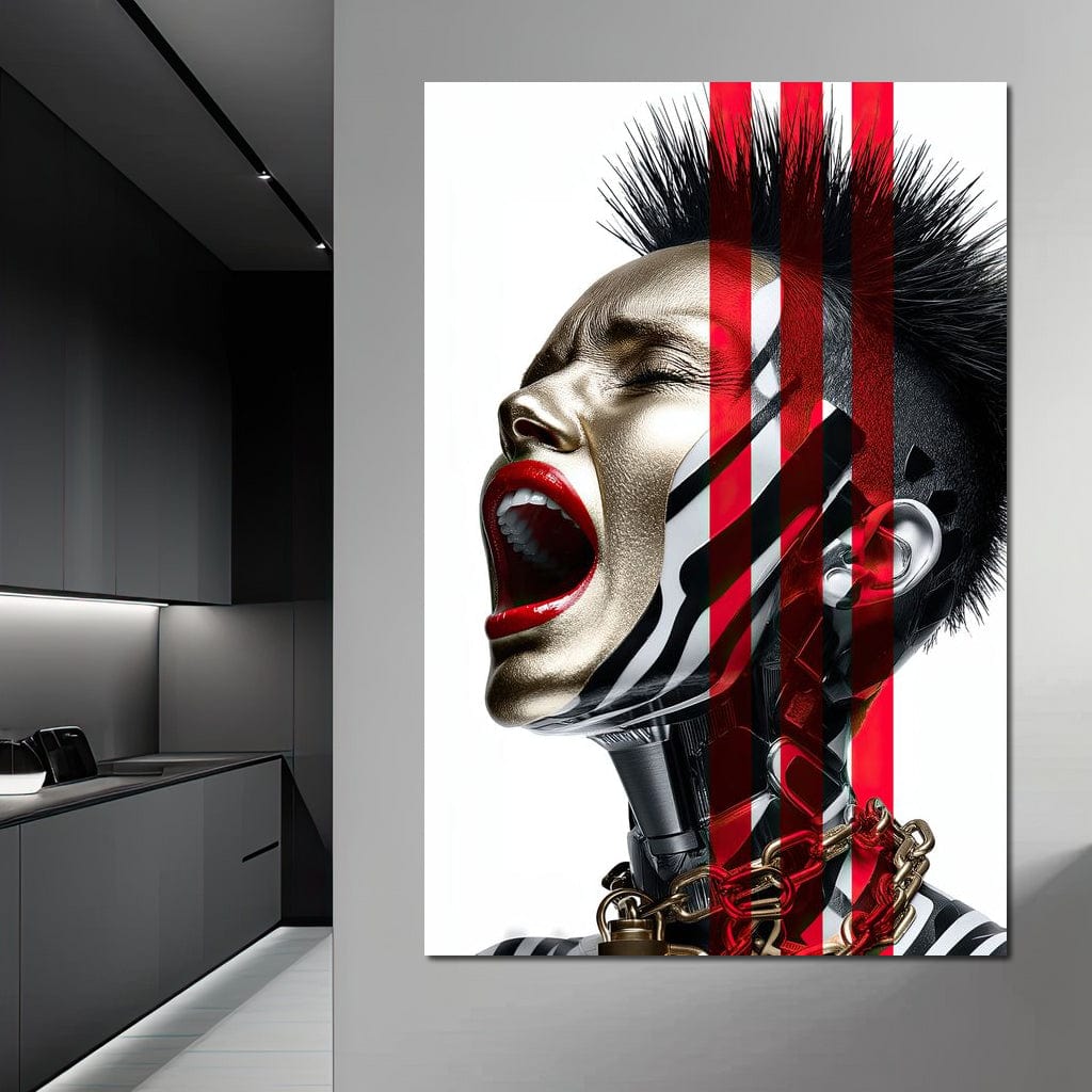 Tablou Canvas Premium, LuxCanva® G1162, Puterea Libertatii, Strigat, Viitor, Lanturi, Futurist, Rosu, Alb, Negru, Pasiune, Revolta, Punk, Metal, Urban, Rebeliune, Spirit, Birou, Living, Dormitor