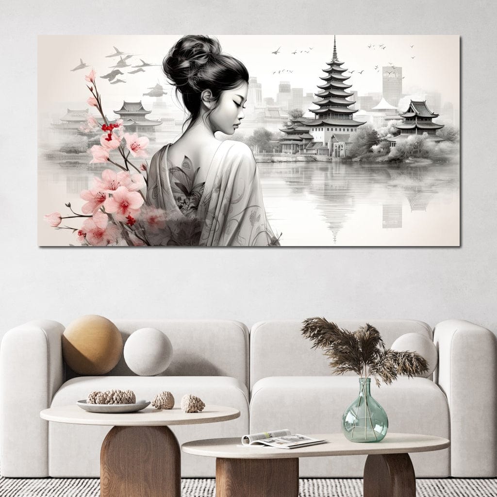 Tablou Canvas Premium LuxCanva® G1063, Memoriile Unei Gheise , Sakura, Tatuaj, Kyoto, Japonia, Frumusete, Trandafiri, Memorii, Living, Dormitor