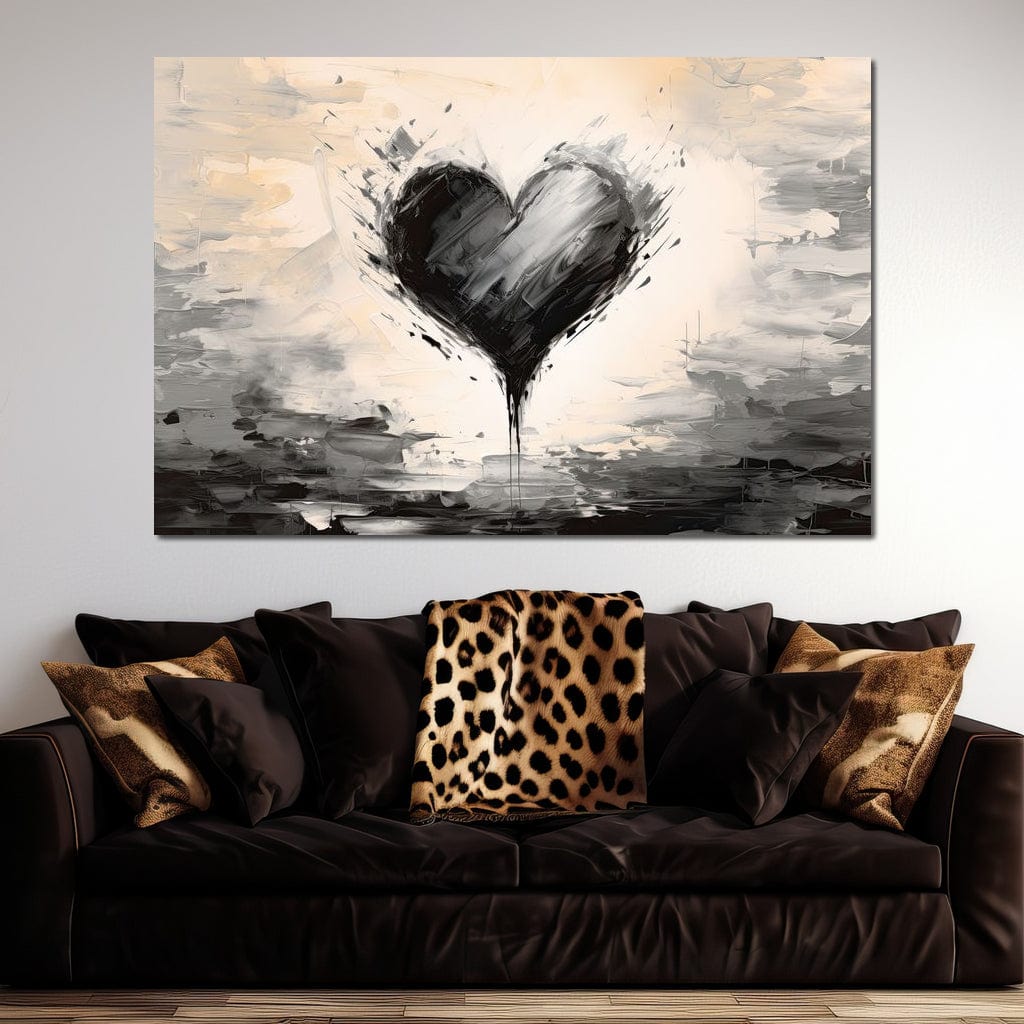 Tablou Canvas Premium LuxCanva® E1002, Inima In Mijlocul Furtunii, Iubire, Inima, Contrast, Minimalism, Living, Alb si Negru