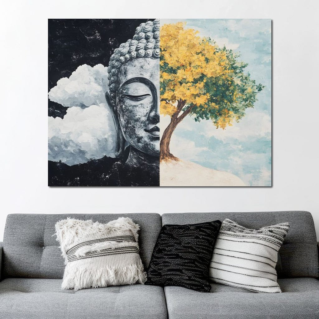 Tablou Canvas Premium LuxCanva® I151, Spirit si Natura, Buddha, Zen, Armonie, Echilibru, Copac, Nori, Spiritualitate, Energie, Liniste, Pace Interioara, Living, Dormitor