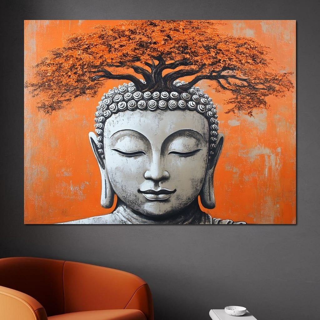 Tablou Canvas Premium LuxCanva® I152, Echilibru Inflorit, Buddha, Zen, Spiritualitate, Echilibru, Copac, Meditatie, Armonie, Pace Interioara, Portocaliu, Living, Dormitor