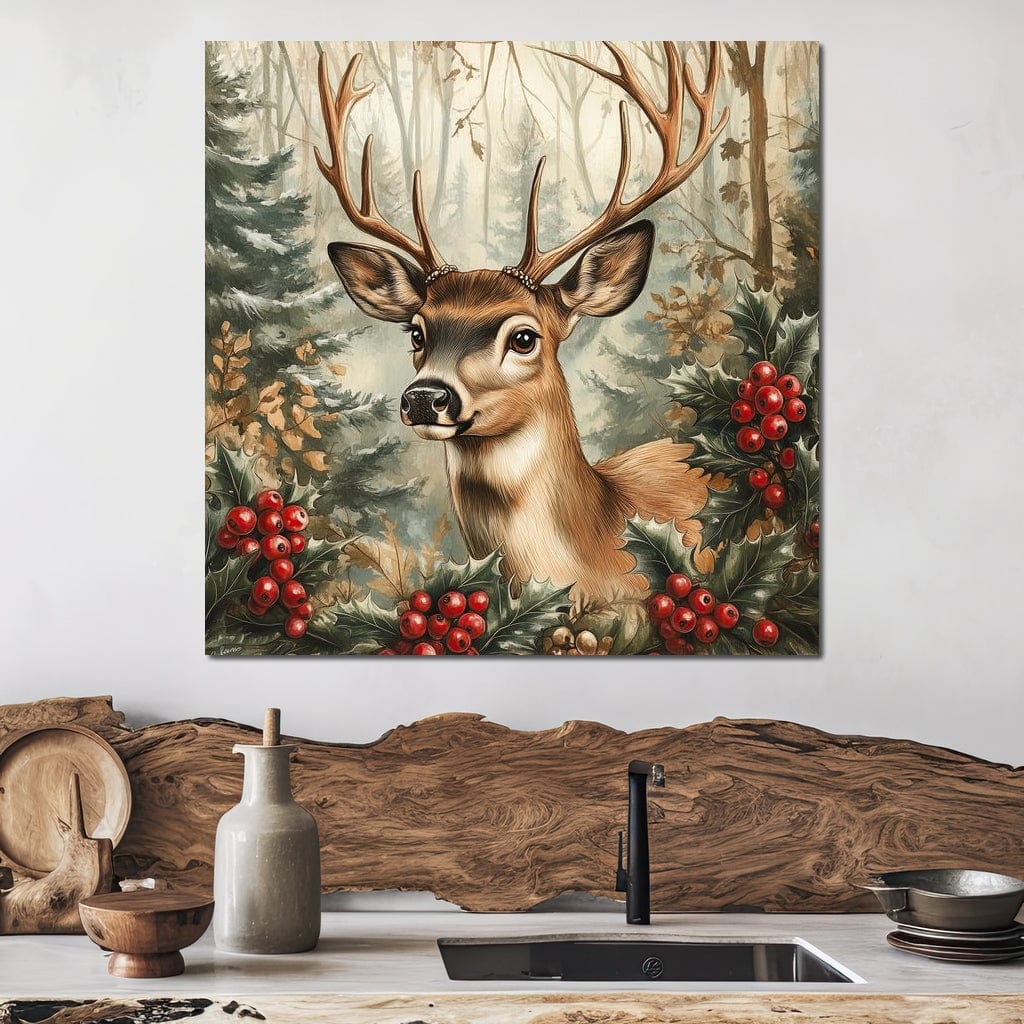 Tablou Canvas Premium LuxCanva® D1025, Cerbul din Padurea Magica ,Brazi, Cerb, Animal, Salbatic, Padure, Living Room, Culori vibrante