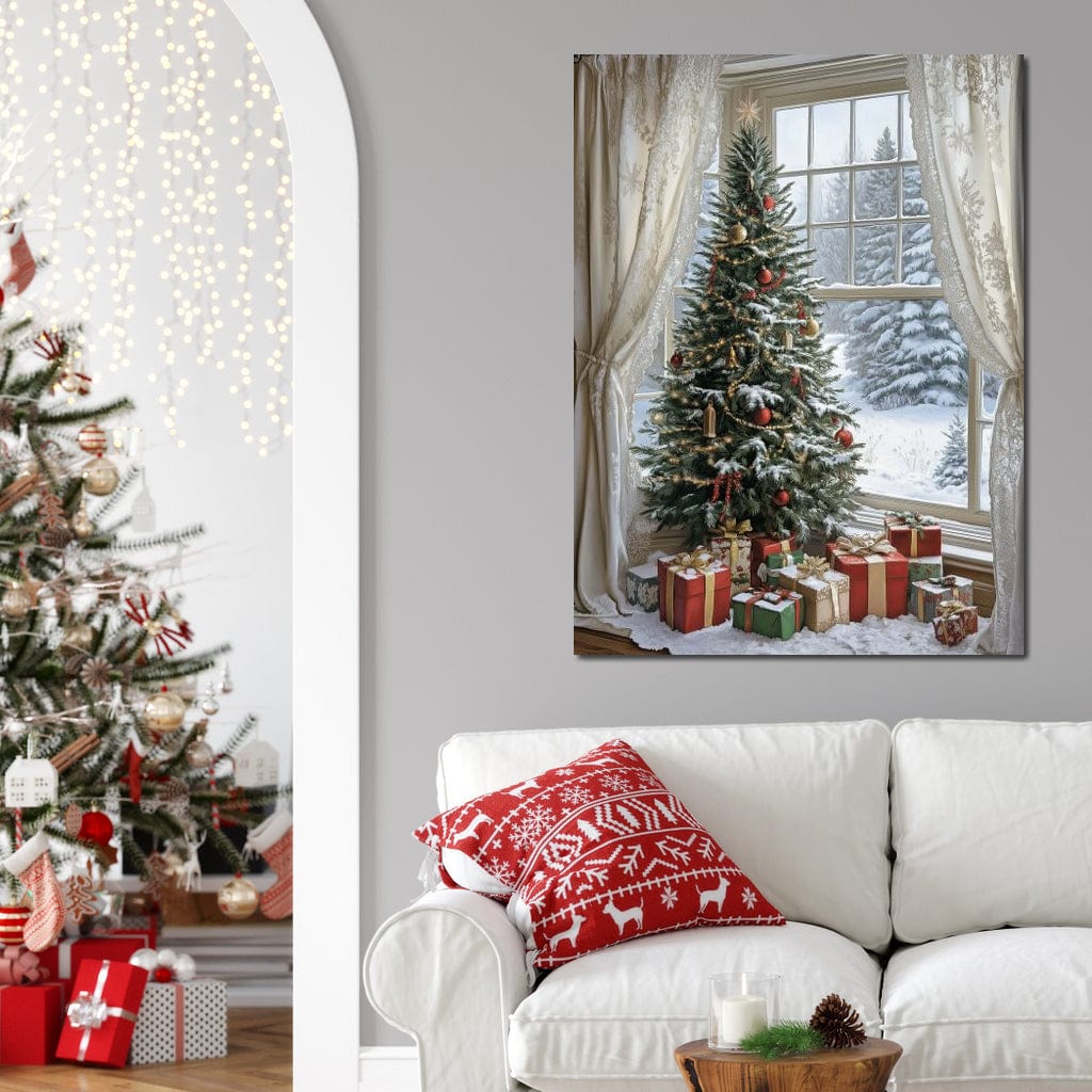 Tablou Canvas Premium LuxCanva® D1004, Brad de Craciun , Relaxare, Family, Sarbatori, Living Room, Globuri, Culori Vibrante