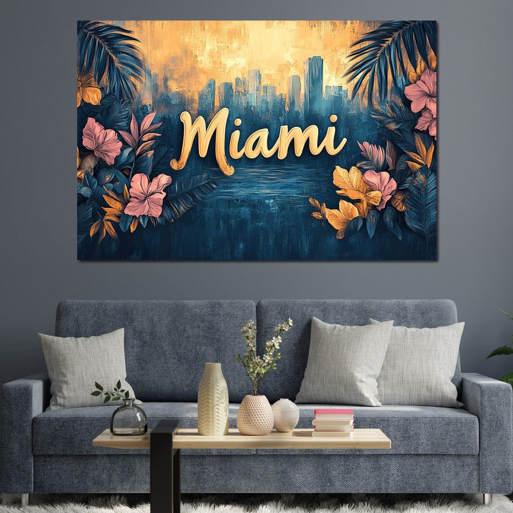 Tablou Canvas Premium LuxCanva® F1012, Miami, Orasul Soarelui , Tropical, Exotic, Apus, Vacanta, Florida, Distractie, Living, Birou, Culori vibrante