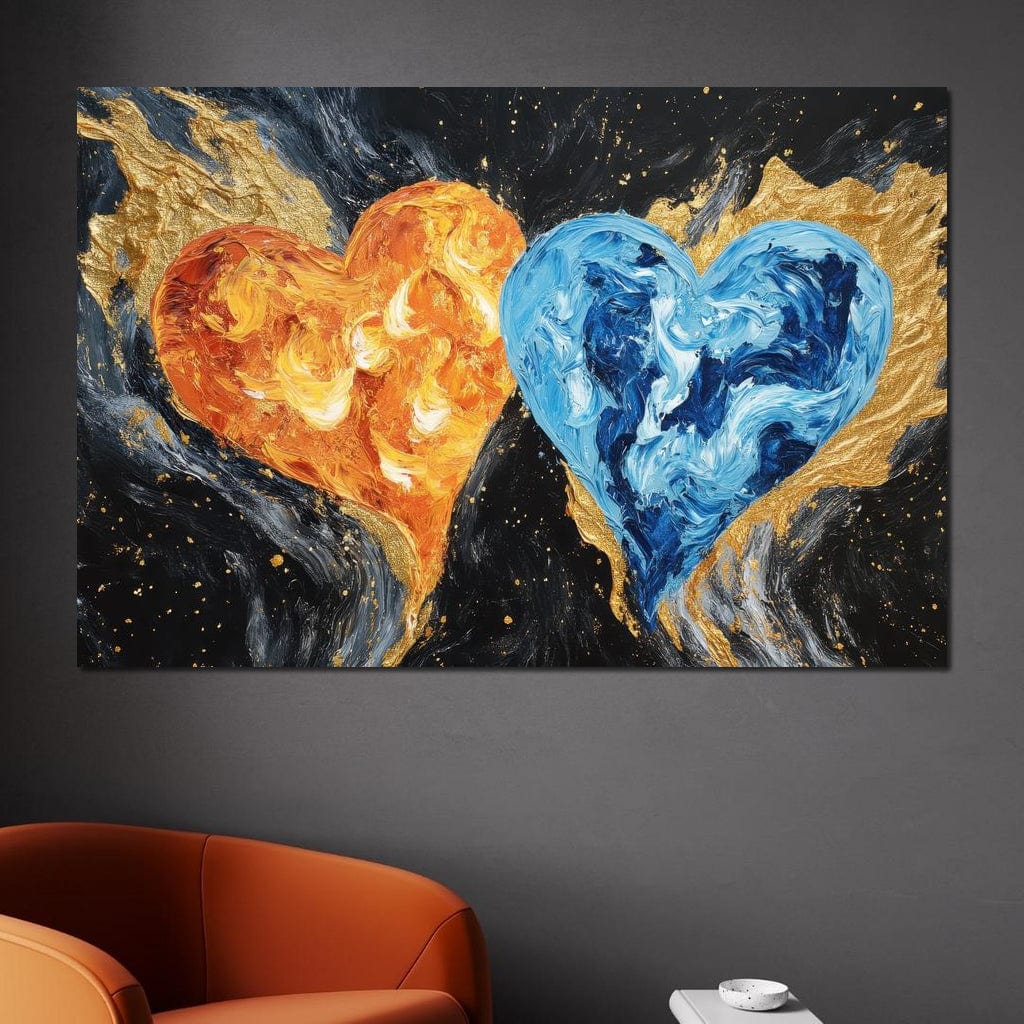Tablou Canvas Premium LuxCanva® E1005, Inimi de Foc si Gheata, Foc, Apa, Gheata, Pasiune, Infinit, Living Room, Culori vibrante