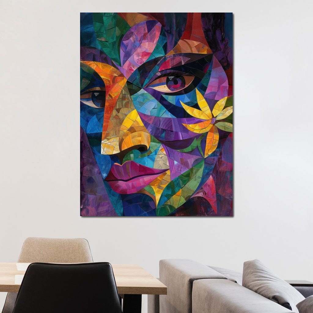 Tablou Canvas Premium, LuxCanva® J1016, Chip in Vitralii, Floare, Portret, Chip, Privire, Femeie, Abstract, Ganduri, Mozaic, Colorat, Design, Artist, Expozitie, Living, Dormitor