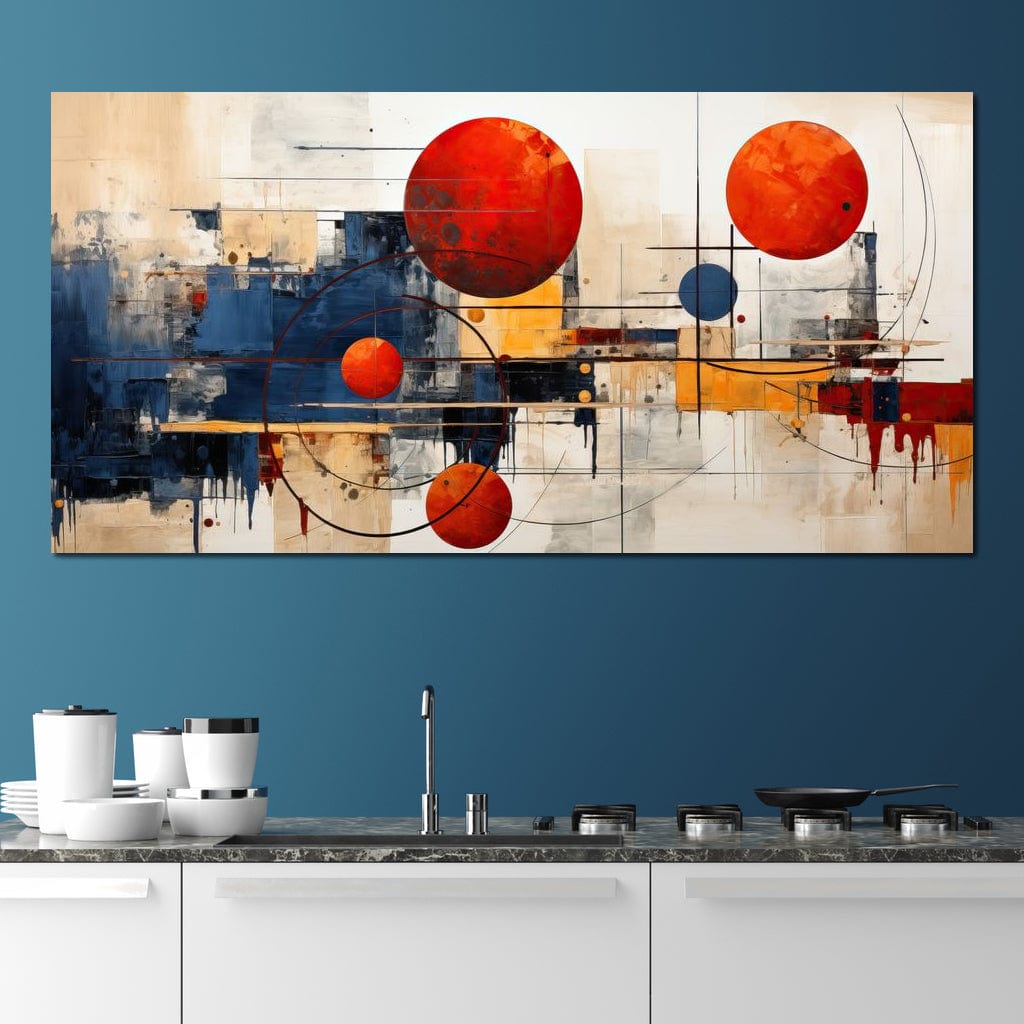 Tablou Canvas Premium, LuxCanva® J1019, Spatiu Descompus, Sfere, Rosii, Portocaliu, Orbite, Linii, Urban, Contraste, Compozitional, Decorativ, Fantasmic, Living, Dormitor