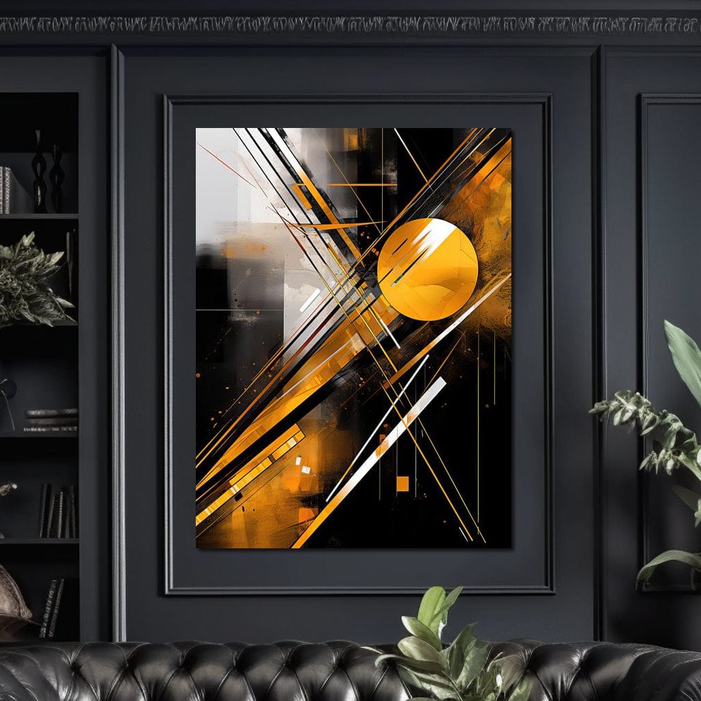 Tablou Canvas Premium, LuxCanva® J1026, Impactul Viitorului, Futurism, Putere, Stralucire, Inovatie, Miscare, Galben, Negru, Furtuna, Traiectorii, Living, Dormitor