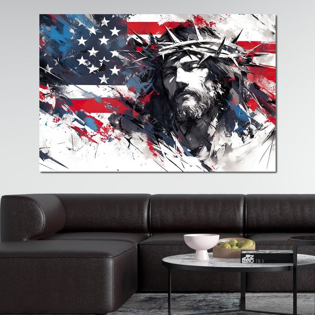 Tablou Canvas Premium LuxCanva® H1045, Credinta si Patrie, Patriotism, Drapel, Libertate, Coroana de Spini, Sacrificiu, Mantuire, Arta Religioasa, Living, Dormitor