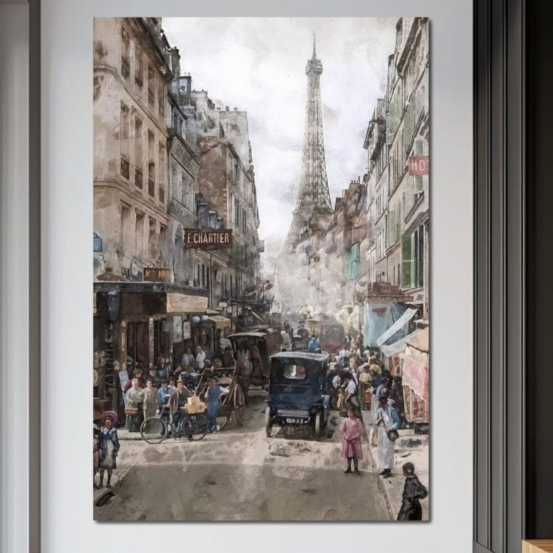 Tablou Canvas Premium, LuxCanva® O1026, Inimi Pariziene, Franta, Turnul Eiffel, Aglomerat, Bulevard, Vechi, Boem, Trecut, Capitala, Etern, Pitoresc, Romantism, Elegant, Birou, Living, Dormitor