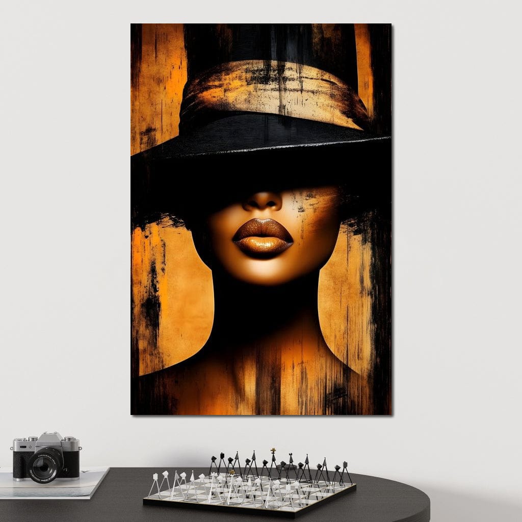 Tablou Canvas Premium, LuxCanva® G1175, Pasiune Mascata, Umbra, Negru, Auriu, Catifea, Eleganta, Dramatism, Vizual, Senzualitate, Lux, Buze, Revista, Salon, Birou, Living, Dormitor