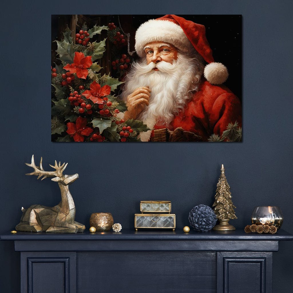 Tablou Canvas Premium LuxCanva® D1008, Mos Craciun cu Barba Alba , Santa Claus, Cadouri, Ajun, Copii, Living Room, Camera Copil, Rosu