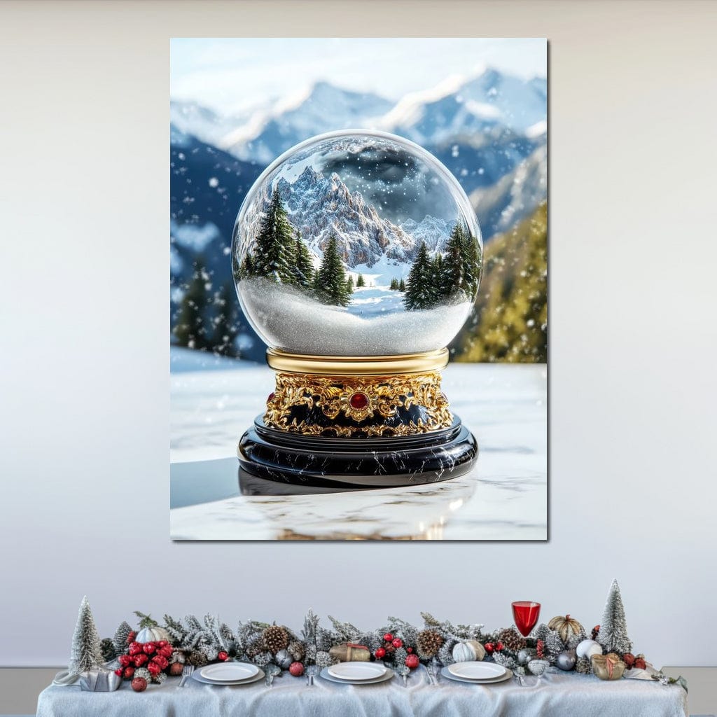 Tablou Canvas Premium LuxCanva® D1040, Globul Alpin , Padure, Brazi, Munti, Glob, Muzical, Omat, Living Room, Culori vibrante