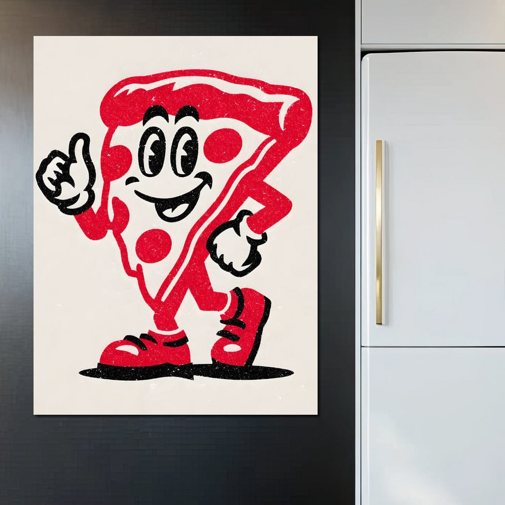 tablou canvas cu o felie de pizza animata, pe fundal alb