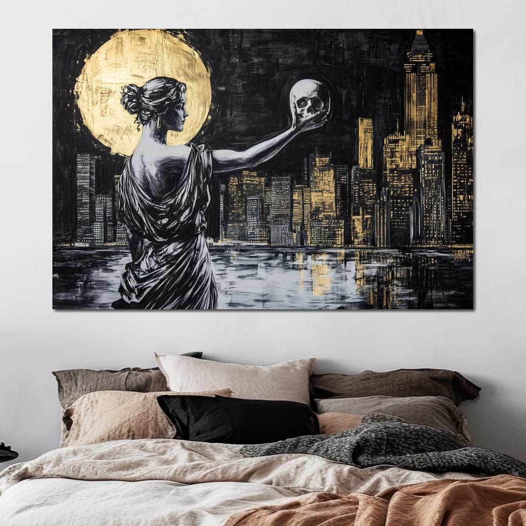 Tablou Canvas Premium, LuxCanva® G1119, Orasul si Tacerea, Craniu, City, Apus, Dialog, Eternitate, Destin, Viitor, Luna, Abstract, Living, Dormitor