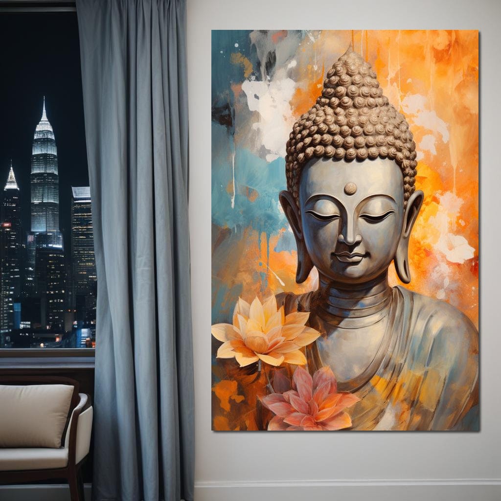 Tablou Canvas Premium LuxCanva® I139, Flori de Lumina, Buddha, Zen, Spiritualitate, Meditatie, Echilibru, Armonie, Iluminare, Flori, Lotus, Culori Vibrante, Living, Dormitor