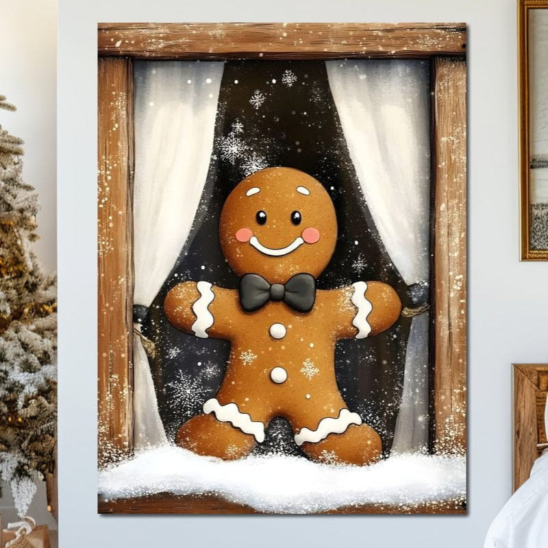 Tablou Canvas Premium, LuxCanva® D1064, Fereastra Magica, Salut, Oaspete, Dulce, Zambet, Geam, Iarna, Omulet, Turta, Dulce, Basm, Surpriza, Bucurie, Noapte, Basm, Camera Copil, Living, Dormitor