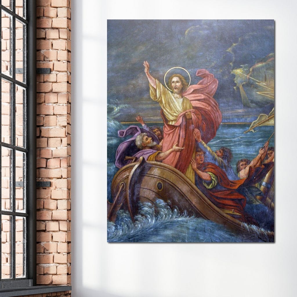 Tablou Canvas Premium LuxCanva® H1022 Mantuitorul pe Ape , Valuri, Iisus, Furtuna, Calauza, Salvare, Biruinta, Rugaciune, Credinta, Living, Dormitor
