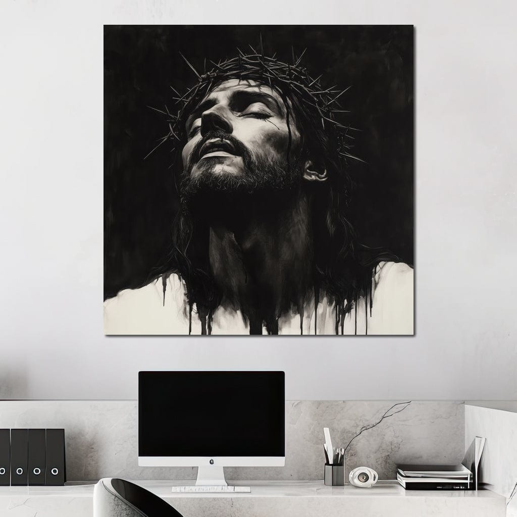Tablou Canvas Premium LuxCanva® H1060, Ecoul Sacrificiului, Iisus, Credinta, Sacrificiu, Lumina, Intuneric, Inspiratie, Coroana de Spini, Arta Religioasa, Living, Dormitor