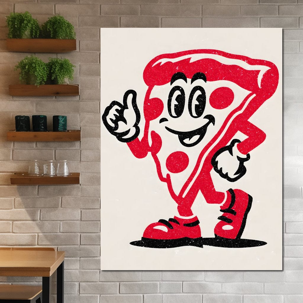 tablou canvas cu o felie de pizza animata, pe fundal alb