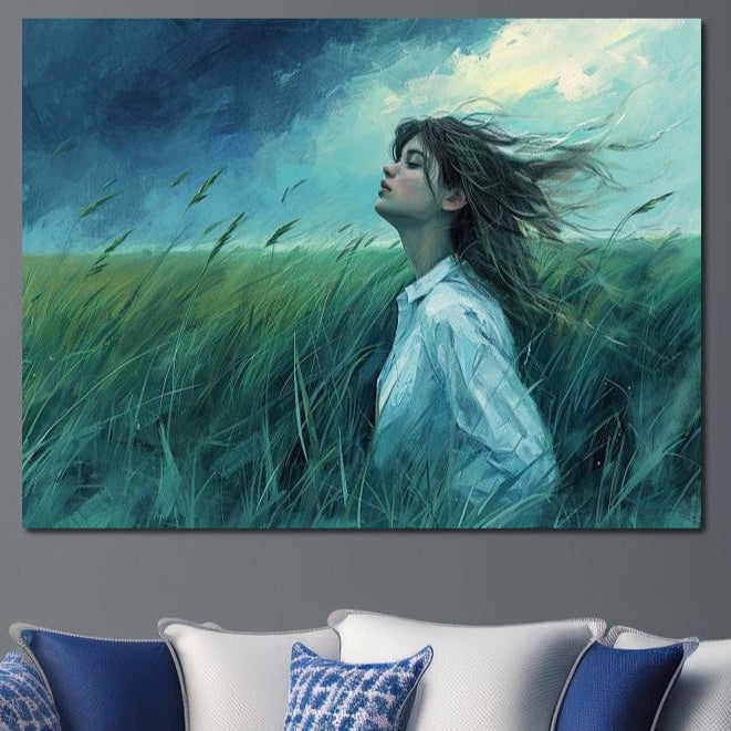 Tablou Canvas Premium, LuxCanva® G1201, Dans cu Cerul, Respiratie, Vant, Fata, Echilibru, Univers, Camp, Cer, Furtuna, Infinit, Pamant, Ritm, Natura, Fire, Iarba, Viata, Birou, Living, Dormitor