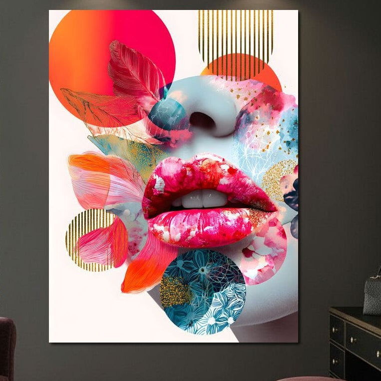 Tablou Canvas Premium, LuxCanva® G1233, Euforia Buzelor,  Pop Art, Senzual, Floral, Abstract, Expresivitate, Culoare, Dorinta, Acvatic, Vis, Fluture, Seductie, Sarut, Neon, Salon, Living, Dormitor