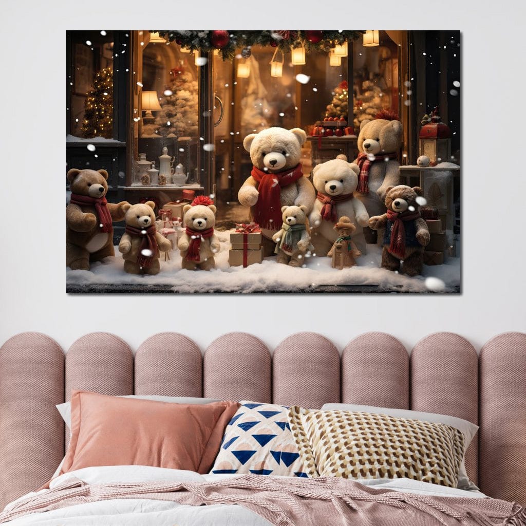 Tablou Canvas Premium LuxCanva® D1024, Craciunul Ursilor Polari , Ursi, Familie, Frati, Magazin, Felinare, Living Room, Culori vibrante