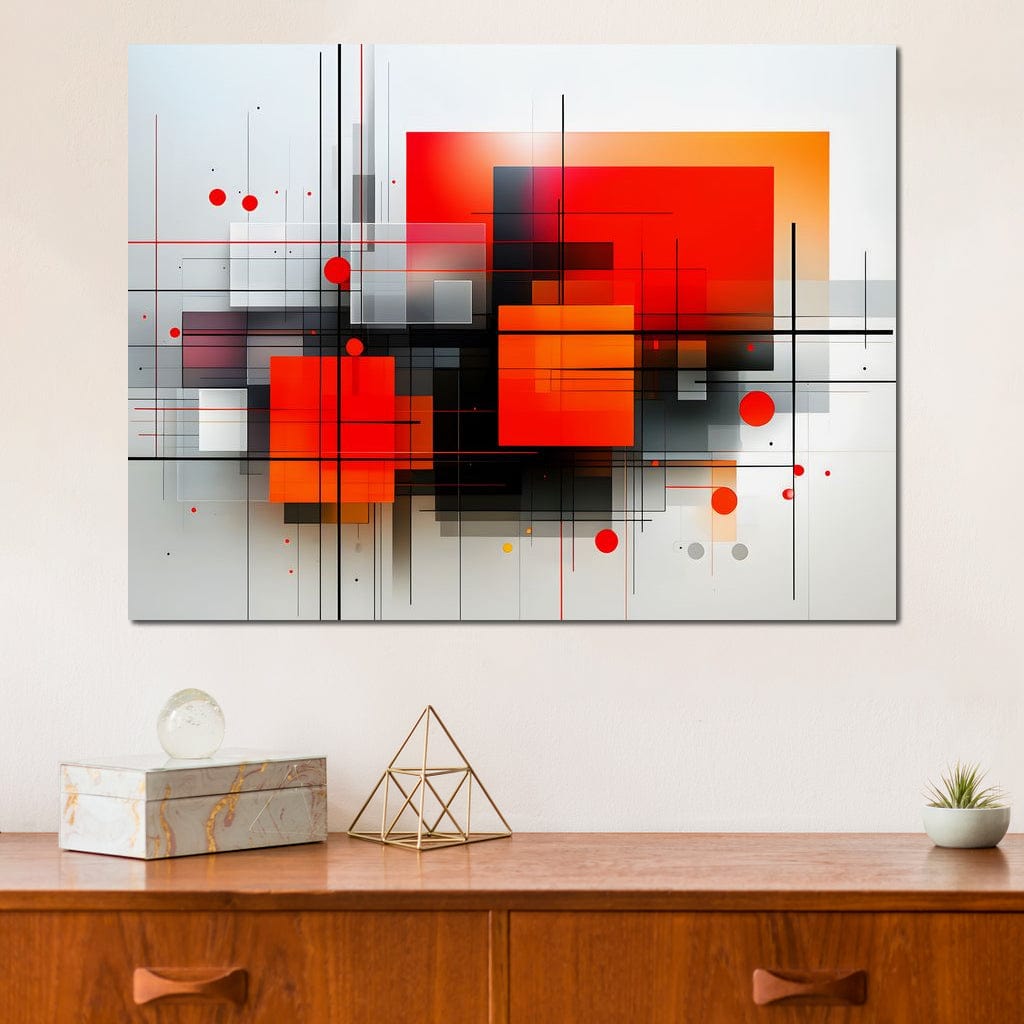 Tablou Canvas Premium, LuxCanva® J1004, Intersectii Cromatice, Portocaliu, Rosu, Flux, Metropolis, Cromatic, Stropi, Vizual, Exploziv, Contraste, Living, Dormitor