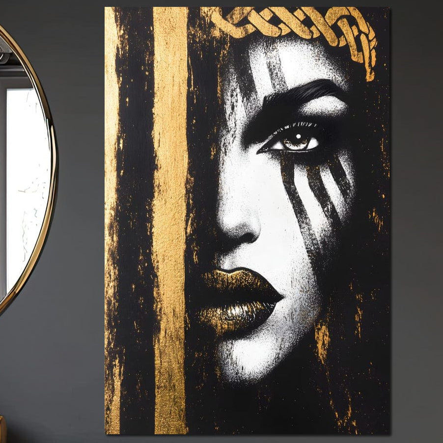 Tablou Canvas Premium, LuxCanva® G1148, Femeia din Umbre, Mister, Regina, Imperial, Coroana, Razboinica, Misticism, Expresivitate, Buze, Chip, Putere, Birou, Living, Dormitor