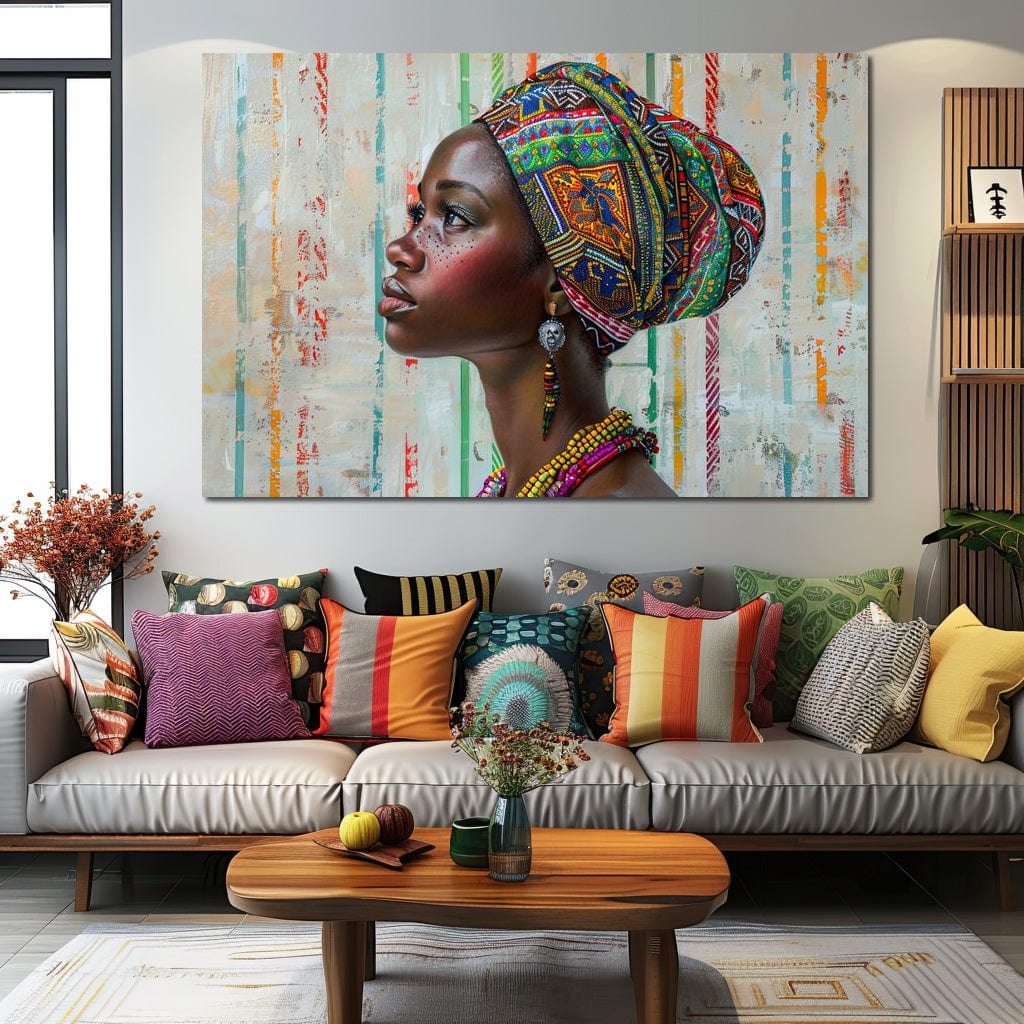 Tablou Canvas Premium LuxCanva® GV1055, Eleganta si Cultura, African, Traditie, Turban, Geometrie, Mosteniri, Feminism, Exotism, Living, Dormitor