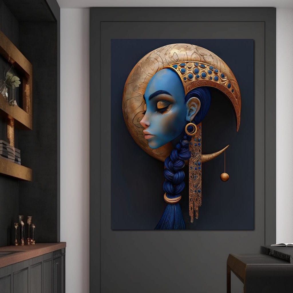 Tablou Canvas Premium, LuxCanva® G1108, Femeia Cosmica, Luna, Safir, Albastru, Univers, Regal, Spirit, Noapte, Mistic, Fantasy, Living, Dormitor