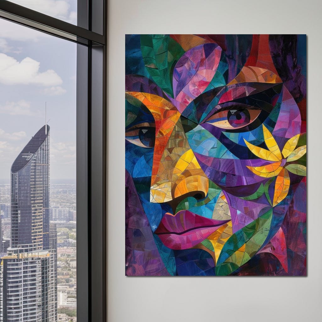 Tablou Canvas Premium, LuxCanva® J1016, Chip in Vitralii, Floare, Portret, Chip, Privire, Femeie, Abstract, Ganduri, Mozaic, Colorat, Design, Artist, Expozitie, Living, Dormitor