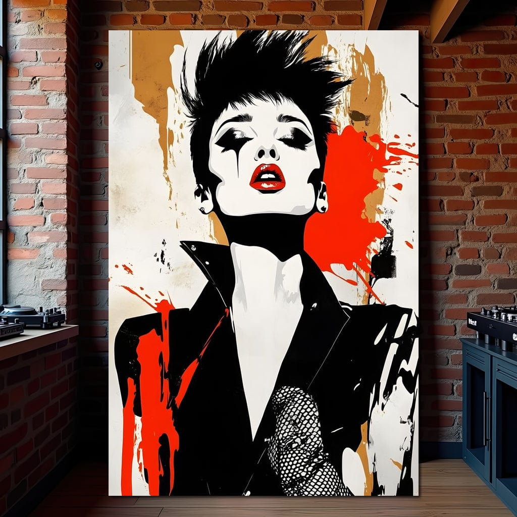 Tablou Canvas Premium, LuxCanva® G1178, Eleganta Punk, Ruj, Revolta, Haos, Femeie, Rebela, Glam, Anarhie, Pop Art, Retro, Libertate, Nonconformism, Razboi, Birou, Living, Dormitor
