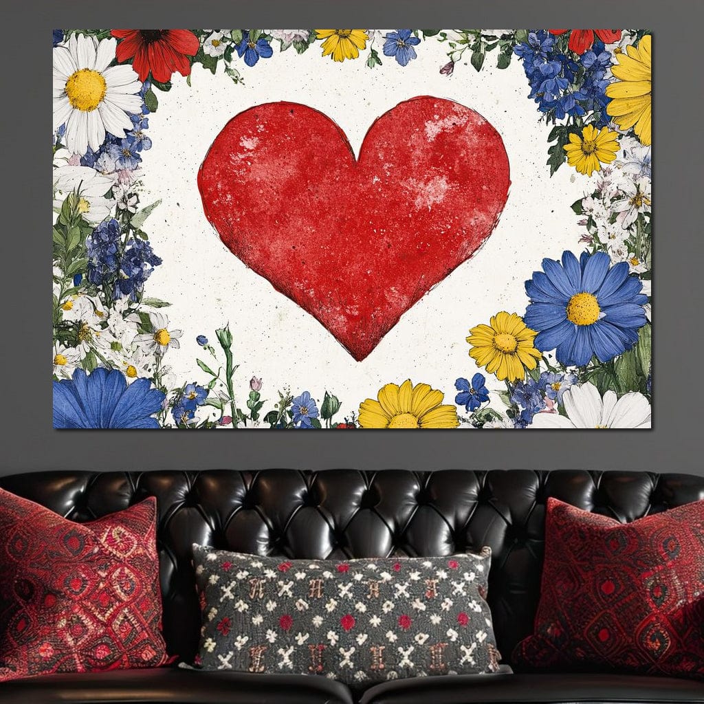 Tablou Canvas Premium LuxCanva® E1013, Flori in Jurul Iubirii, Inima, Rosie, Puritate, Pasiune, Echilibru, Living Room, Culori vibrante