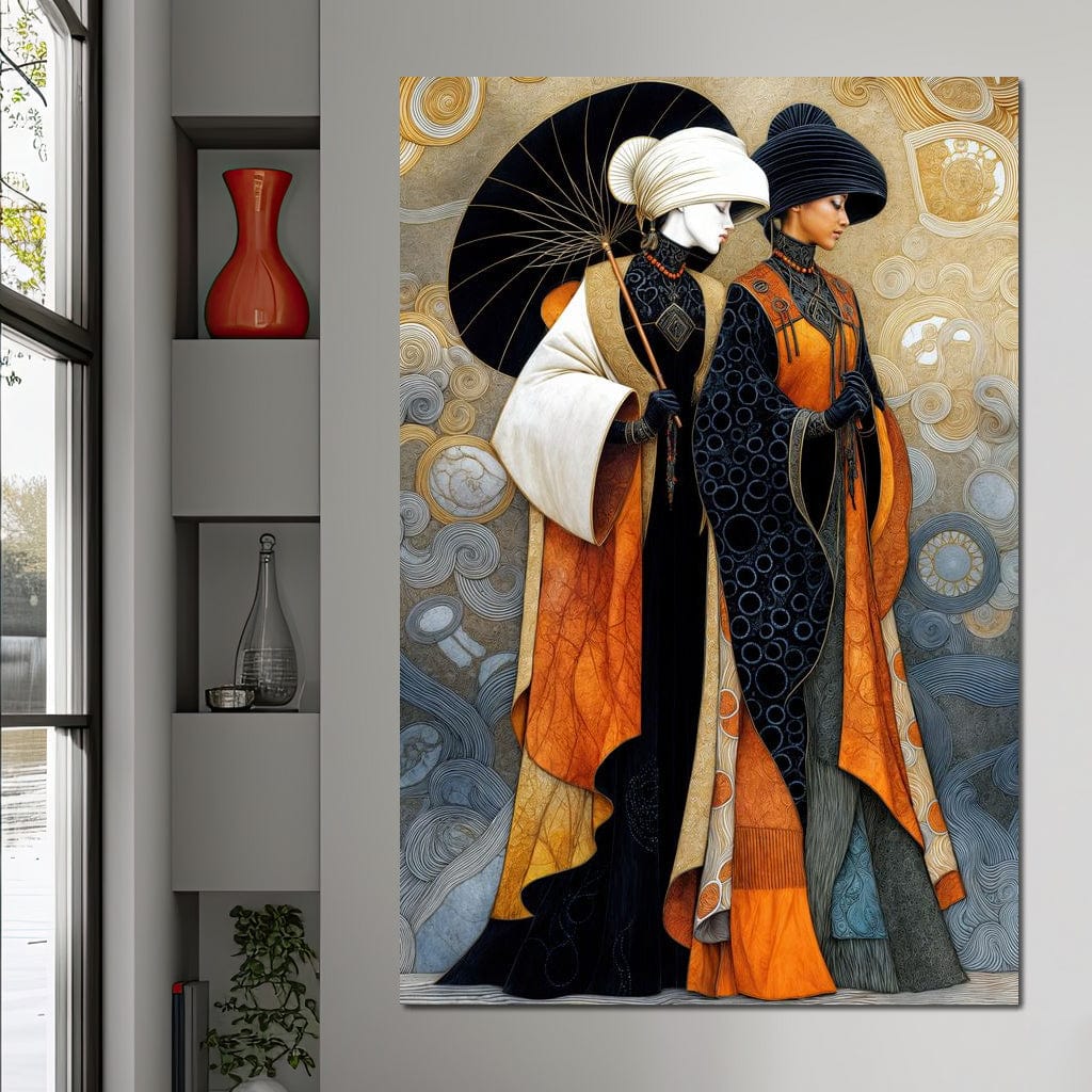 Tablou Canvas Premium, LuxCanva® G1140, Fiicele Vantului Asiatic, Arta, Decorativa, Rafinat, Costum, Traditional, Asiatic, Umbrela, Simbolism, Plimbare, Prietenie, Birou, Living