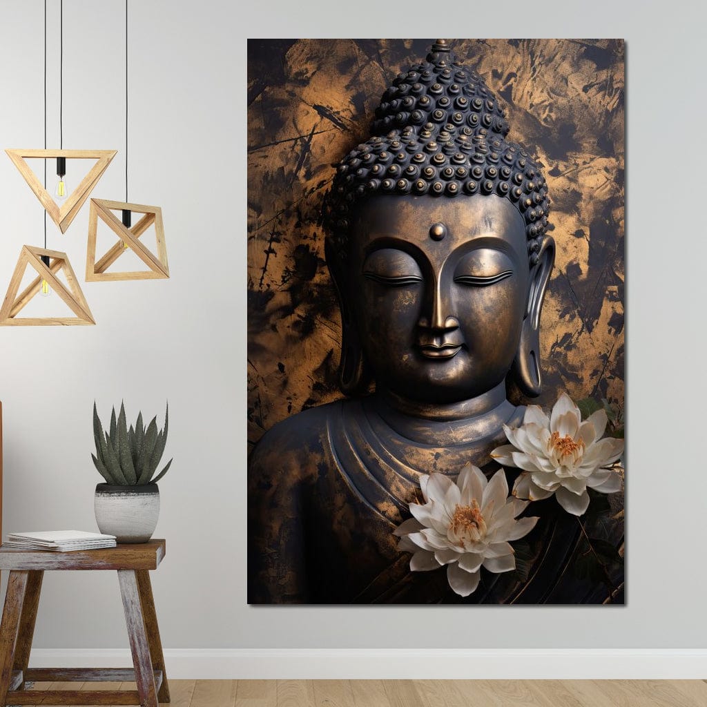 Tablou Canvas Premium LuxCanva® I125, Spiritul Pacii, Buddha, Zen, Meditatie, Spiritualitate, Armonie, Pace Interioara, Echilibru, Lotus, Flori, Urna, Living, Dormitor