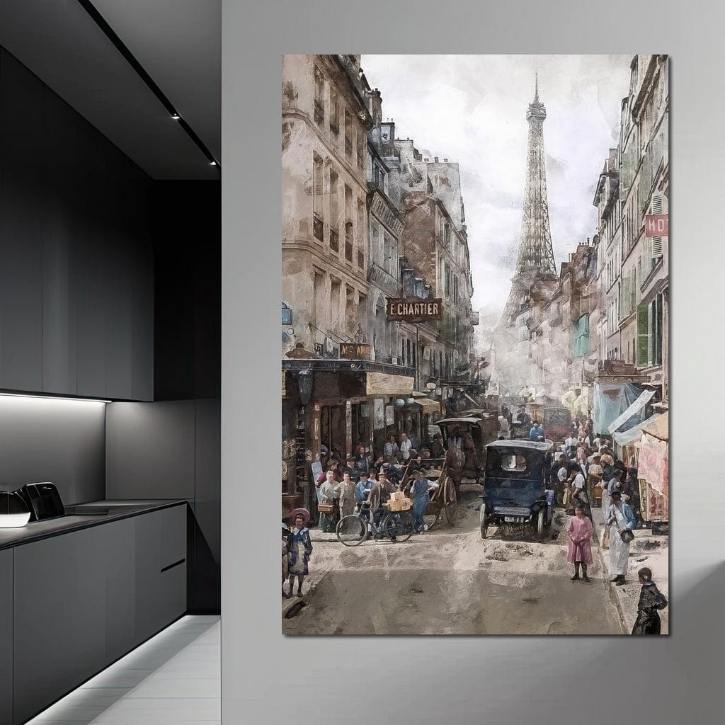 Tablou Canvas Premium, LuxCanva® O1026, Inimi Pariziene, Franta, Turnul Eiffel, Aglomerat, Bulevard, Vechi, Boem, Trecut, Capitala, Etern, Pitoresc, Romantism, Elegant, Birou, Living, Dormitor